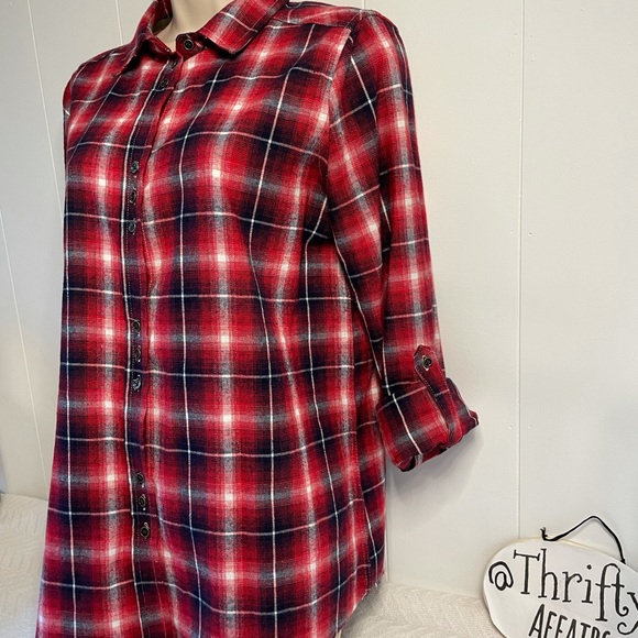 Hint of Mint Red Plaid Button Down Shirt Light Flannel & Lace - Picture 2 of 12